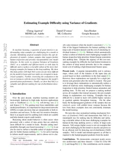 Estimating Example Difficulty Using Variance of Gradients