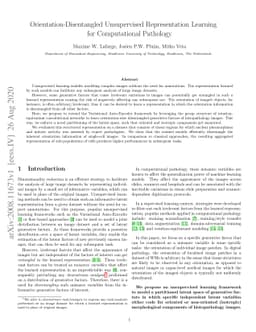Orientation-Disentangled Unsupervised Representation Learning for
  Computational Pathology