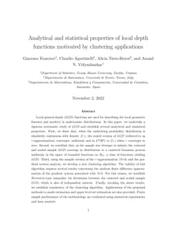 Analytical and statistical properties of local depth functions motivated
  by clustering applications