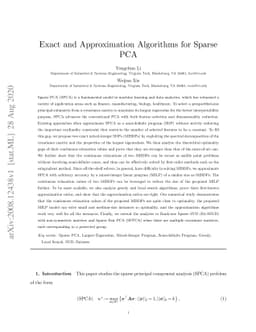 Exact and Approximation Algorithms for Sparse PCA