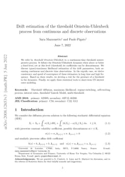 Drift estimation of the threshold Ornstein-Uhlenbeck process from
  continuous and discrete observations