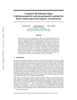 Canonical 3D Deformer Maps: Unifying parametric and non-parametric
  methods for dense weakly-supervised category reconstruction