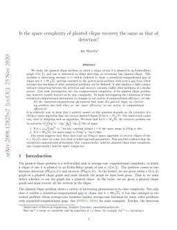 Is the space complexity of planted clique recovery the same as that of
  detection?
