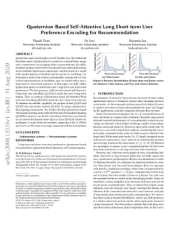 Quaternion-Based Self-Attentive Long Short-Term User Preference Encoding
  for Recommendation