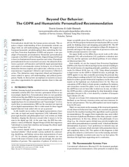 Beyond Our Behavior: The GDPR and Humanistic Personalization