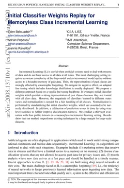Initial Classifier Weights Replay for Memoryless Class Incremental
  Learning