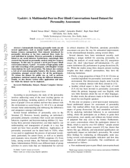Vyaktitv: A Multimodal Peer-to-Peer Hindi Conversations based Dataset
  for Personality Assessment