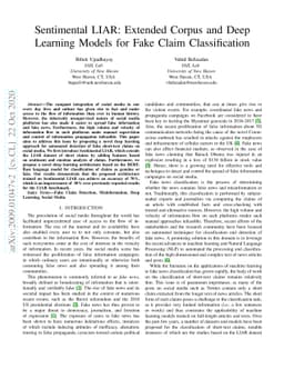 Sentimental LIAR: Extended Corpus and Deep Learning Models for Fake
  Claim Classification