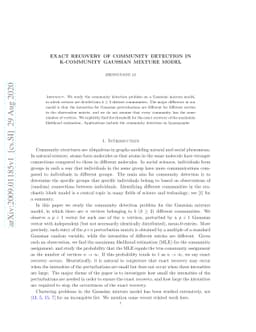 Exact Recovery of Community Detection in k-Community Gaussian Mixture
  Model