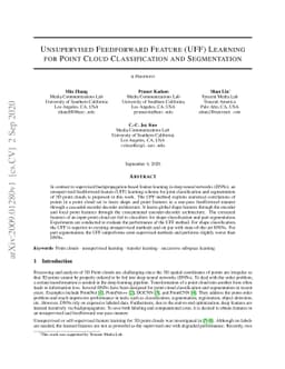 Unsupervised Feedforward Feature (UFF) Learning for Point Cloud
  Classification and Segmentation