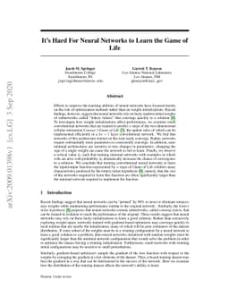 It's Hard for Neural Networks To Learn the Game of Life