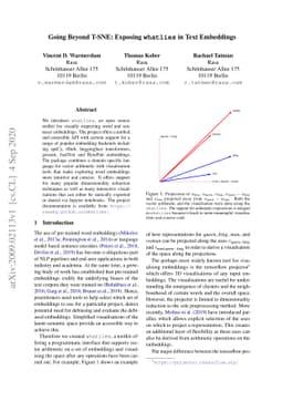 Going Beyond T-SNE: Exposing \texttt{whatlies} in Text Embeddings