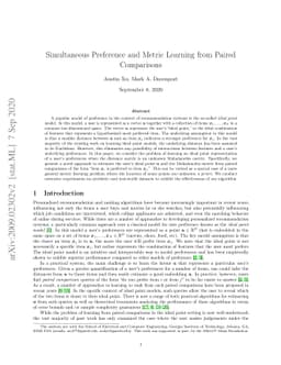 Simultaneous Preference and Metric Learning from Paired Comparisons