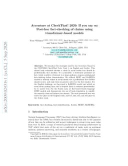 Accenture at CheckThat! 2020: If you say so: Post-hoc fact-checking of
  claims using transformer-based models