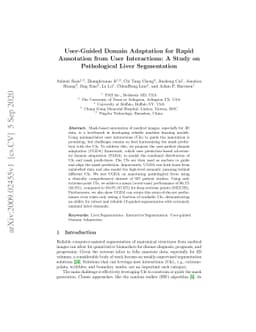 User-Guided Domain Adaptation for Rapid Annotation from User
  Interactions: A Study on Pathological Liver Segmentation