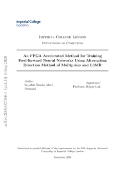 An FPGA Accelerated Method for Training Feed-forward Neural Networks
  Using Alternating Direction Method of Multipliers and LSMR