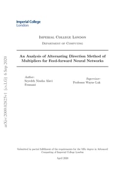 An Analysis of Alternating Direction Method of Multipliers for
  Feed-forward Neural Networks