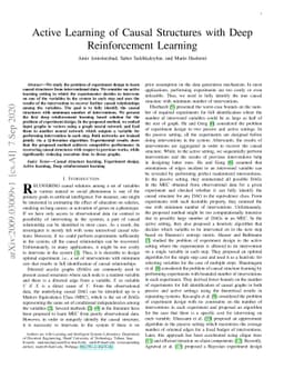 Active Learning of Causal Structures with Deep Reinforcement Learning