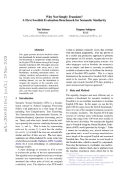 Why Not Simply Translate? A First Swedish Evaluation Benchmark for
  Semantic Similarity