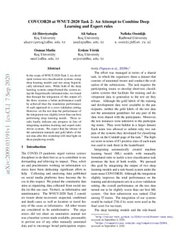 COVCOR20 at WNUT-2020 Task 2: An Attempt to Combine Deep Learning and
  Expert rules