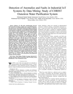 Detection of Anomalies and Faults in Industrial IoT Systems by Data
  Mining: Study of CHRIST Osmotron Water Purification System