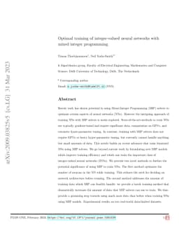 Optimal training of integer-valued neural networks with mixed integer
  programming