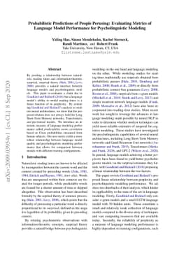 Probabilistic Predictions of People Perusing: Evaluating Metrics of
  Language Model Performance for Psycholinguistic Modeling