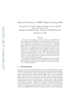 Brown University at TREC Deep Learning 2019