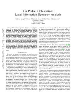 On Perfect Obfuscation: Local Information Geometry Analysis