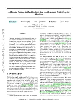 Addressing Fairness in Classification with a Model-Agnostic
  Multi-Objective Algorithm