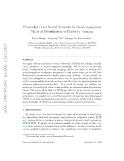 Physics-Informed Neural Networks for Nonhomogeneous Material
  Identification in Elasticity Imaging
