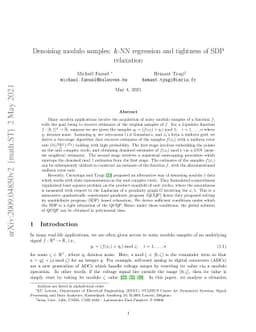 Denoising modulo samples: k-NN regression and tightness of SDP
  relaxation