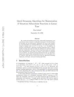Quick Streaming Algorithms for Maximization of Monotone Submodular
  Functions in Linear Time