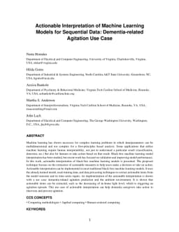 Actionable Interpretation of Machine Learning Models for Sequential
  Data: Dementia-related Agitation Use Case