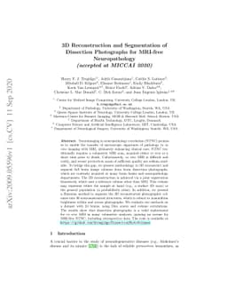3D Reconstruction and Segmentation of Dissection Photographs for
  MRI-free Neuropathology