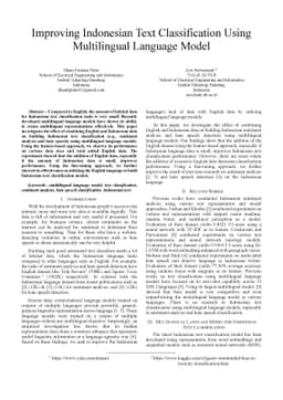 Improving Indonesian Text Classification Using Multilingual Language
  Model