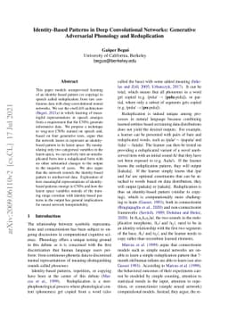 Identity-Based Patterns in Deep Convolutional Networks: Generative
  Adversarial Phonology and Reduplication