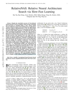 RelativeNAS: Relative Neural Architecture Search via Slow-Fast Learning
