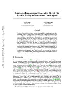 Improving Inversion and Generation Diversity in StyleGAN using a
  Gaussianized Latent Space