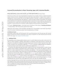 Carousel Personalization in Music Streaming Apps with Contextual Bandits