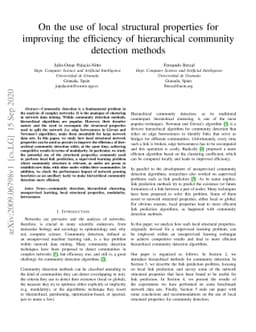On the use of local structural properties for improving the efficiency
  of hierarchical community detection methods