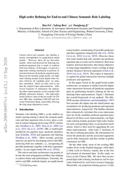 High-order Refining for End-to-end Chinese Semantic Role Labeling