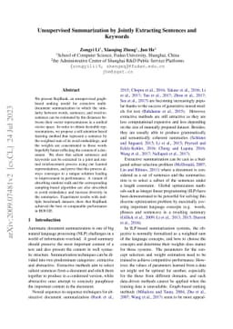 Unsupervised Summarization by Jointly Extracting Sentences and Keywords