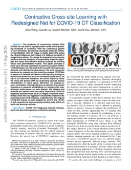 Contrastive Cross-site Learning with Redesigned Net for COVID-19 CT
  Classification