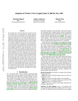 Adoption of Twitter's New Length Limit: Is 280 the New 140?