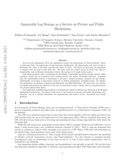 Immutable Log Storage as a Service on Private and Public Blockchains