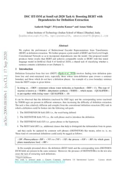 DSC IIT-ISM at SemEval-2020 Task 6: Boosting BERT with Dependencies for
  Definition Extraction