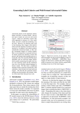 Generating Label Cohesive and Well-Formed Adversarial Claims