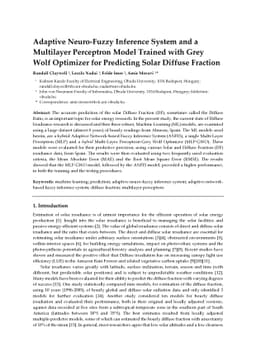 Adaptive Neuro-Fuzzy Inference System and a Multilayer Perceptron Model
  Trained with Grey Wolf Optimizer for Predicting Solar Diffuse Fraction