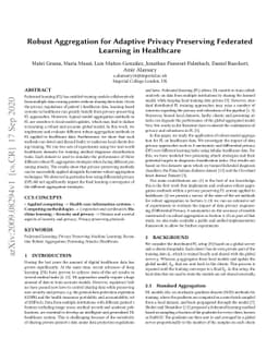 Robust Aggregation for Adaptive Privacy Preserving Federated Learning in
  Healthcare
